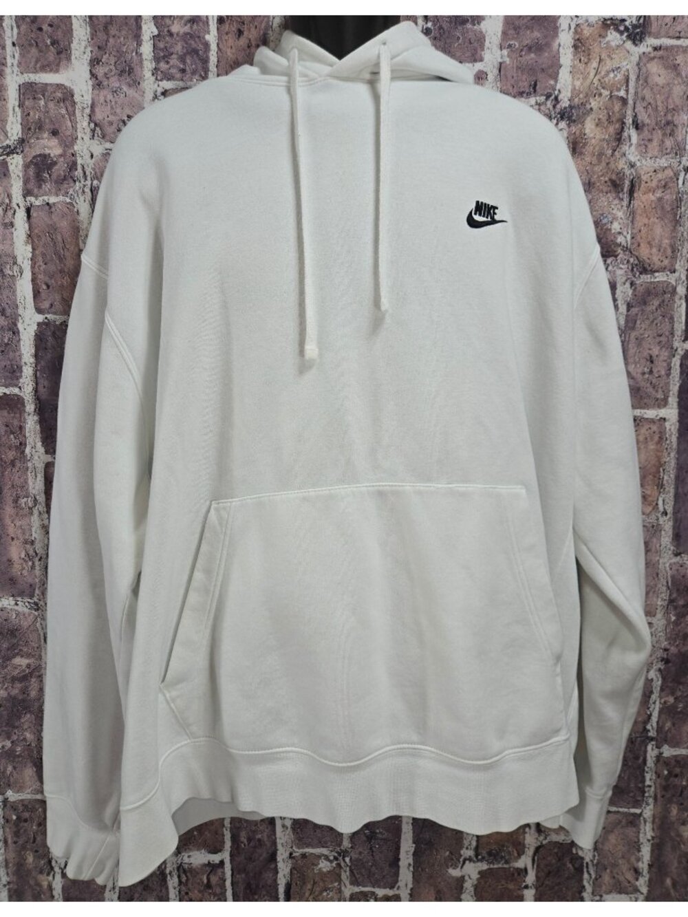 Nike Mens White Pullover Hoodie 3XL Logo Embroidered Cotton Blend Comfortable